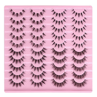 Newcally Manga Lashes Natural Look Anime False Eyelashes 20 Pairs Clear Band Individual Wispy Fake Eyelashes Strip Spiky DIY Cluster Lashes Extension C Curl Cat Eye Lashes Pack