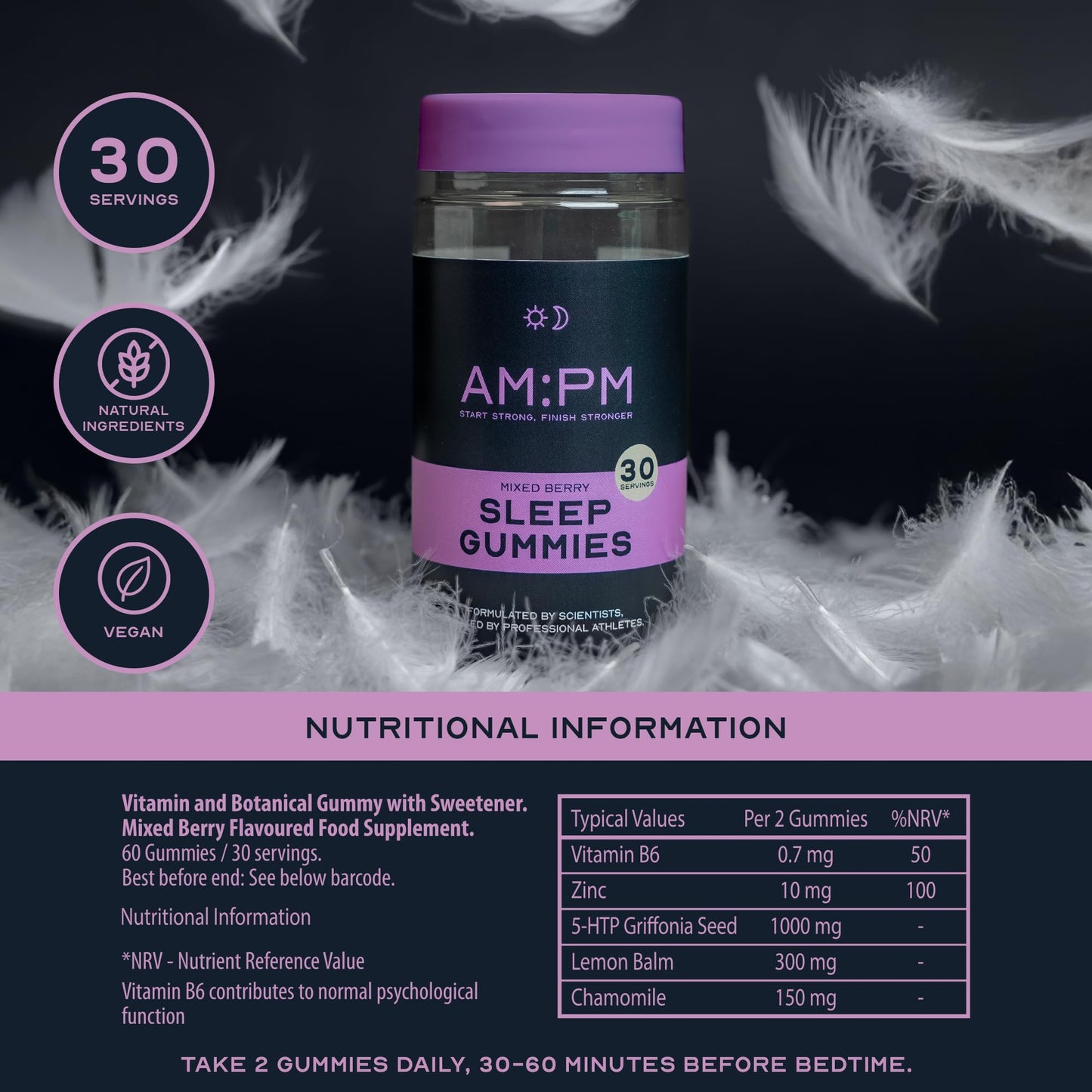 AM:PM Nutrition AM:PM Sleep Gummies, Sleep Aid with Lemon Balm, Chamomile, Zinc & Vitamin B6, 60 Gummies
