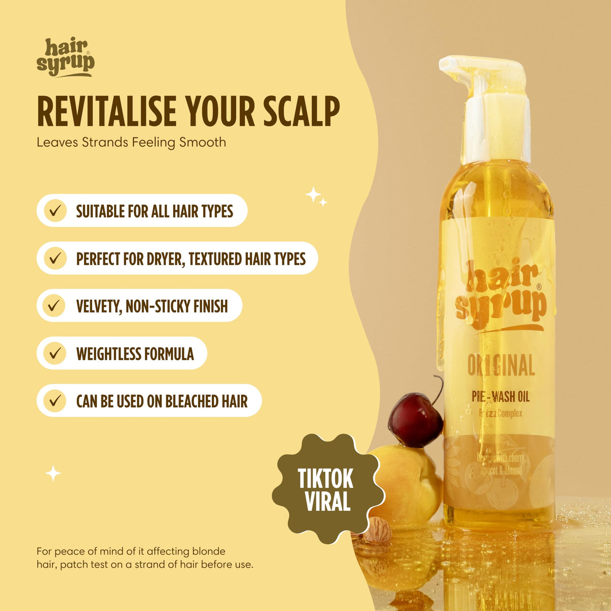 Hair Syrup | The Original Pre-Wash Hair Oil | Infused with Cherry, Apricot & Almond | For Knotty, Tangled or Dull Hair Needing A Shine | Vegan | 100% Natural | 300ml Pump Bottle Applicator