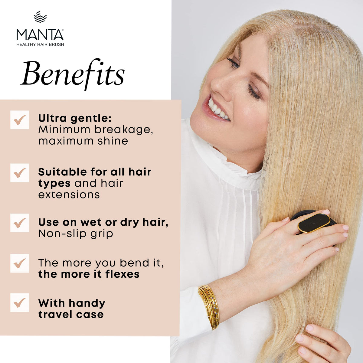 MANTA Manta Detangle Hair Brush, Shower Scalp Massager Shampoo Brush Detangler, Promote Healthy Hair Growth, Premium Wet Tangle Hairbrush, Curly Hair Teaser, Hairbrushes for Women Men Kids, Pink