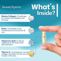 BeautyXperts Marine Collagen Capsules | with Biotin, Hyaluronic Acid & Vitamin C | High Strength Pure Collagen Peptides Supplements for Women and Men | 60 Capsules (Not Tablets or Powder)