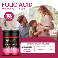 Red Label Health Folic Acid Tablets 400 mcg - 365 Vegan Vitamin B9 Tablets - 1 Year Supply - Pregnancy Care - Normal Function of Immune System & Maternal Tissue Growth During Pregnancy