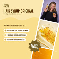 Hair Syrup | The Original Pre-Wash Hair Oil | Infused with Cherry, Apricot & Almond | For Knotty, Tangled or Dull Hair Needing A Shine | Vegan | 100% Natural | 300ml Pump Bottle Applicator