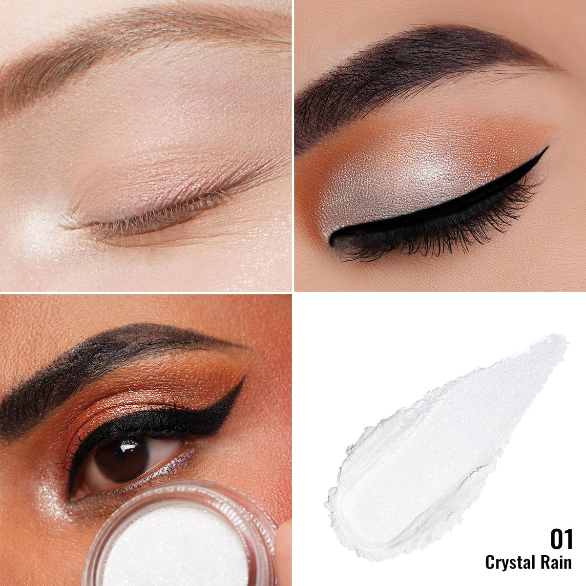 Oulac Glitter Eyeshadow for Highlighter Makeup - White Eyeshadow with Waterproof Formula | Up to 12 Hours Wear | Creates Eye-Catching Eye Make-up, Vegan, 12g, (01) Crystal Rain