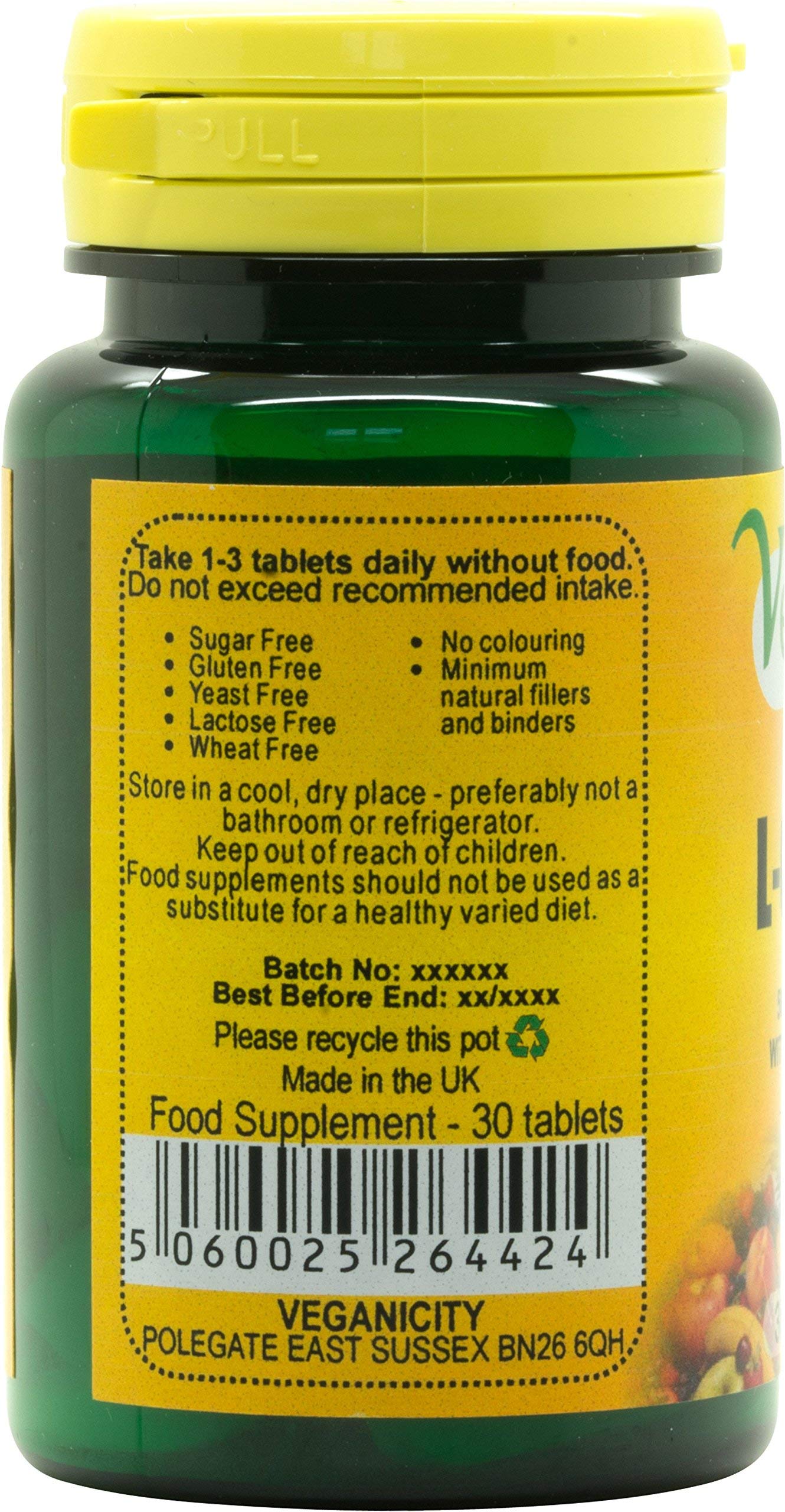 Veganicity L-Glutamine 500mg : Digestive Health Amino Acid Supplement : 30 Tablets, in a Planet-Friendly 99% Recycled Pot