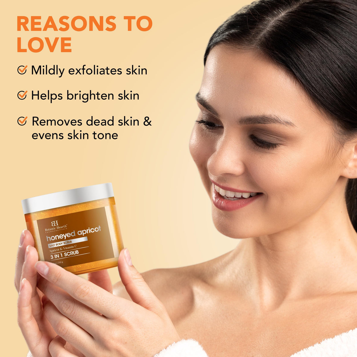 Botanic Hearth Honeyed Apricot Body Scrub 8.8 fl oz (250 g) | Exfoliating and Moisturizing, Gentle Spa Treatment for Smooth and Soft Skin, Natural Ingredients, Paraben-Free
