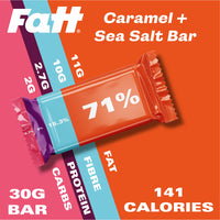 Fatt Keto Snack Bars - Caramel & Sea Salt - 4 x 30g - 2g Carbs - 100% Natural Snacks - Low Carb, Low Sugar, High Prebiotic Fibre, Vegan & Sweetener Free - FattBar