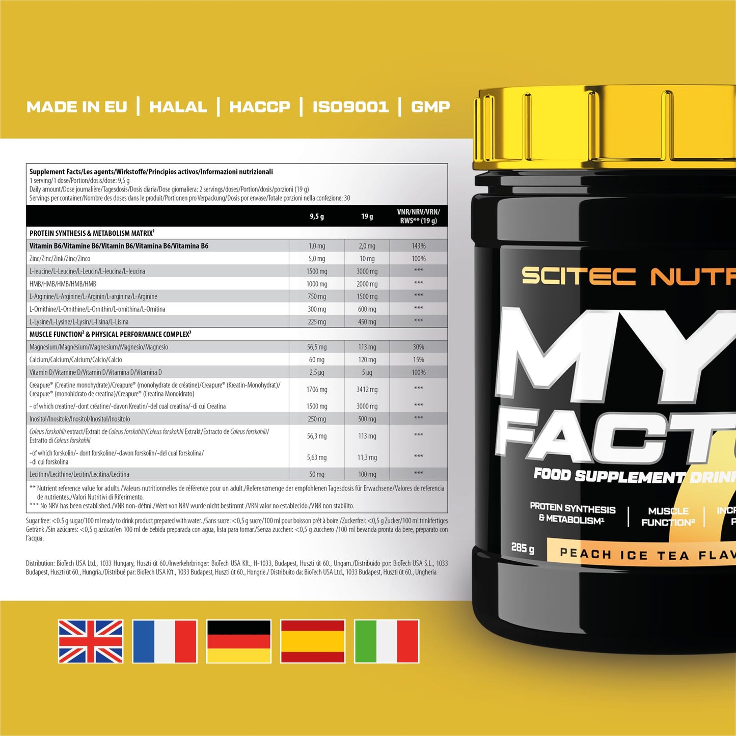 Scitec Nutrition MyoFactor Flavored Food Supplement Drink Powder with creatine, Amino acids, Vitamins, Minerals, Coleus forskohlii Extract, 285 g, Peach Ice Tea