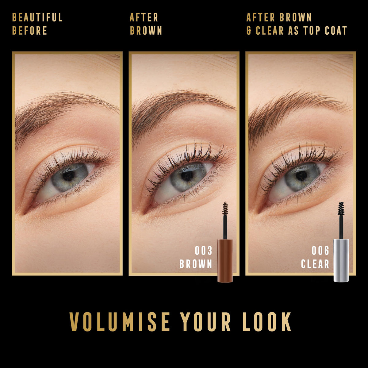 Max Factor 2000 Calorie Volumising Brow Sculpt Gel, Long-Lasting, Plumped & Fuller-Looking Brows, Waterproof, Smudge-Proof, Shapes & Intensifies, 001 Dark Blonde, 4.5ml