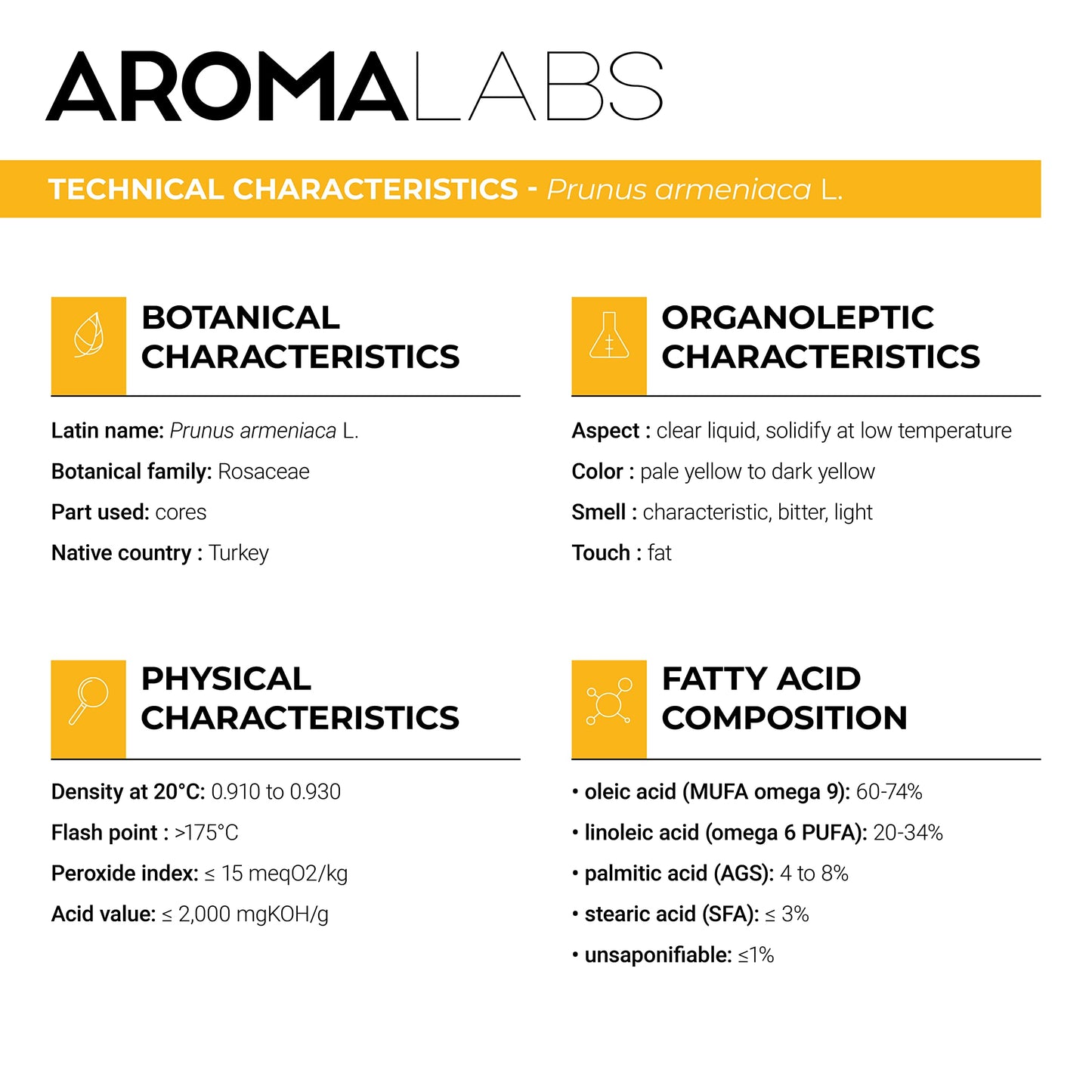 Aroma Labs ORGANIC - APRICOT KERNEL Oil - 50mL - 100% Pure, Natural, Cold Pressed and AB Certified - AROMA LABS (French Brand)