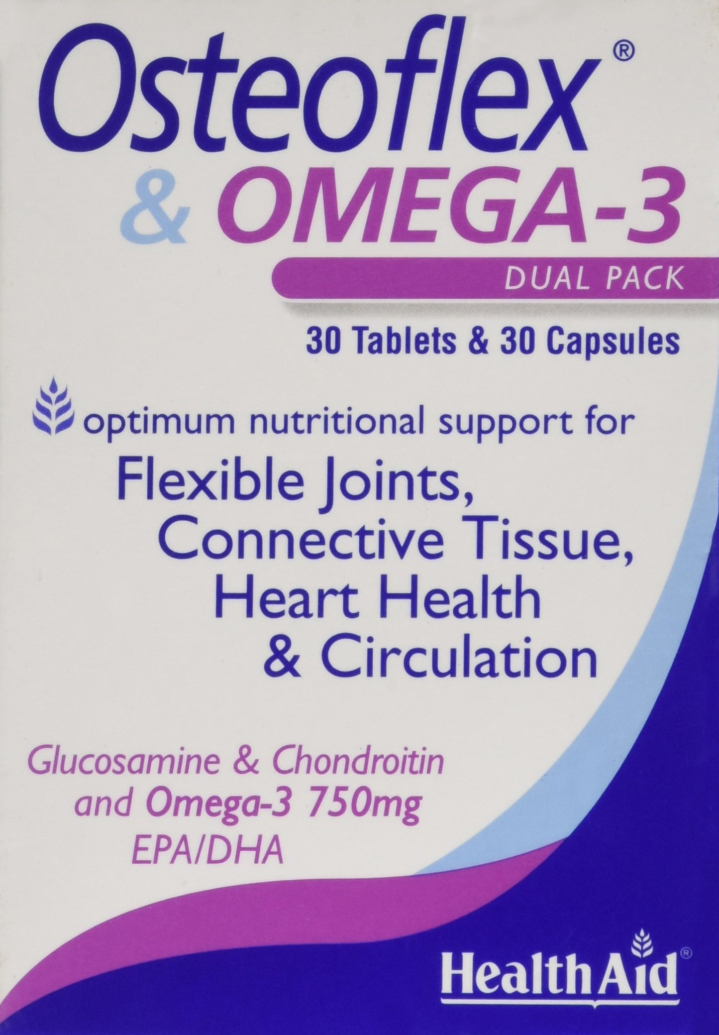 HealthAid Osteoflex & Omega-3 - Glucosamine, Chondroitin & Omega 3 Joint Support Supplement - for Flexibility & Mobility - 30 Tablets & 30 Capsules - Dual Pack