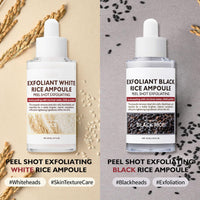 MEITREND Black and White Rice Exfoliant, 2PC Peel Shot Glow Rice Ampoule Duo White Rice + Black Rice Ampoule, Face Body Exfoliator Dead Skin Remover for All Skin Types(30ML&30ML)