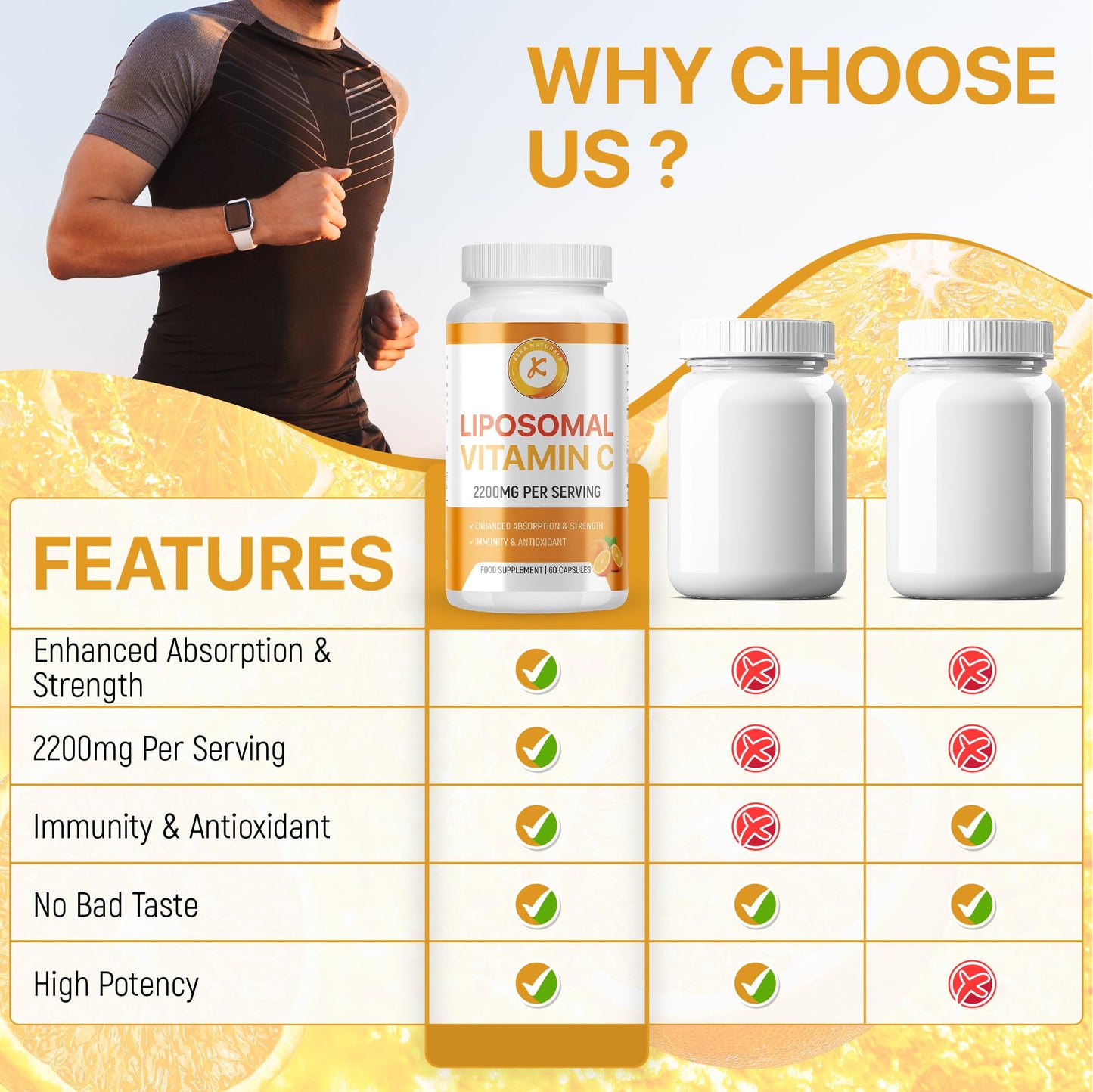 Keka Naturals Liposomal Vitamin C 2200mg, Max Absorption, High Strength, Antioxidant, No additives, Non-GMO - 60 Capsules