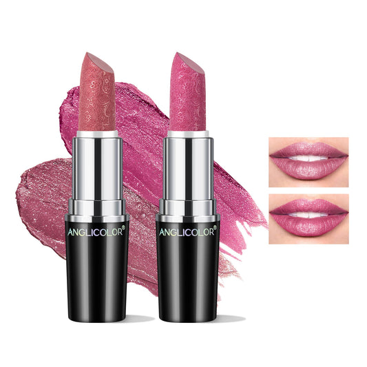 Anglicolor 2PCS Metallic Glitter Lipstick,Lipstick Highly Pigmented,Glitter lipstick Moisturising,Velvety smooth application,Creamy sculpted design lipstick (#11+#15)
