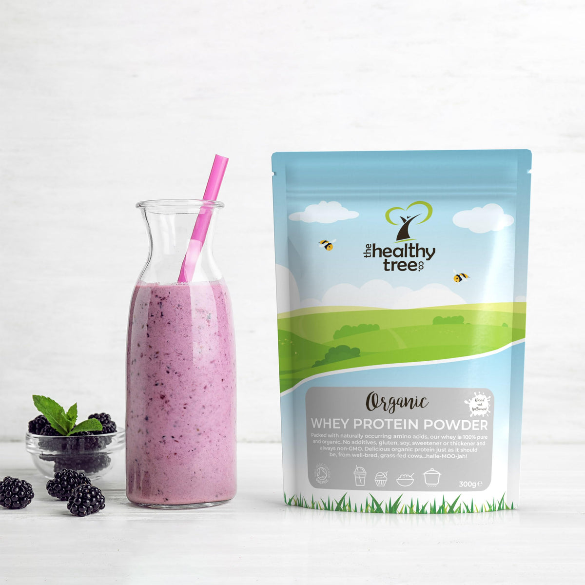 Organic Whey Protein Powder (300g) - Grass Fed Unflavoured Organic Protein Powder by TheHealthyTree Company - Low Carb Natural Protein for Muscle Growth & Recovery