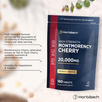 Horbäach Montmorency Cherry Tablets 20,000mg | 180 Tart Cherry Active Pills - 3 Months Supply | 50:1 Natural Tart Cherry Extract Supplement for Men & Women | Vegan | by Horbaach
