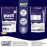 Vitamin B Complex High Strength - with Vitamin D3 & Vitamin C - All 8 Essential B Vitamins - 120 Easy to Swallow Tablets - VIT B Vegan Supplement - Pact Nutrition