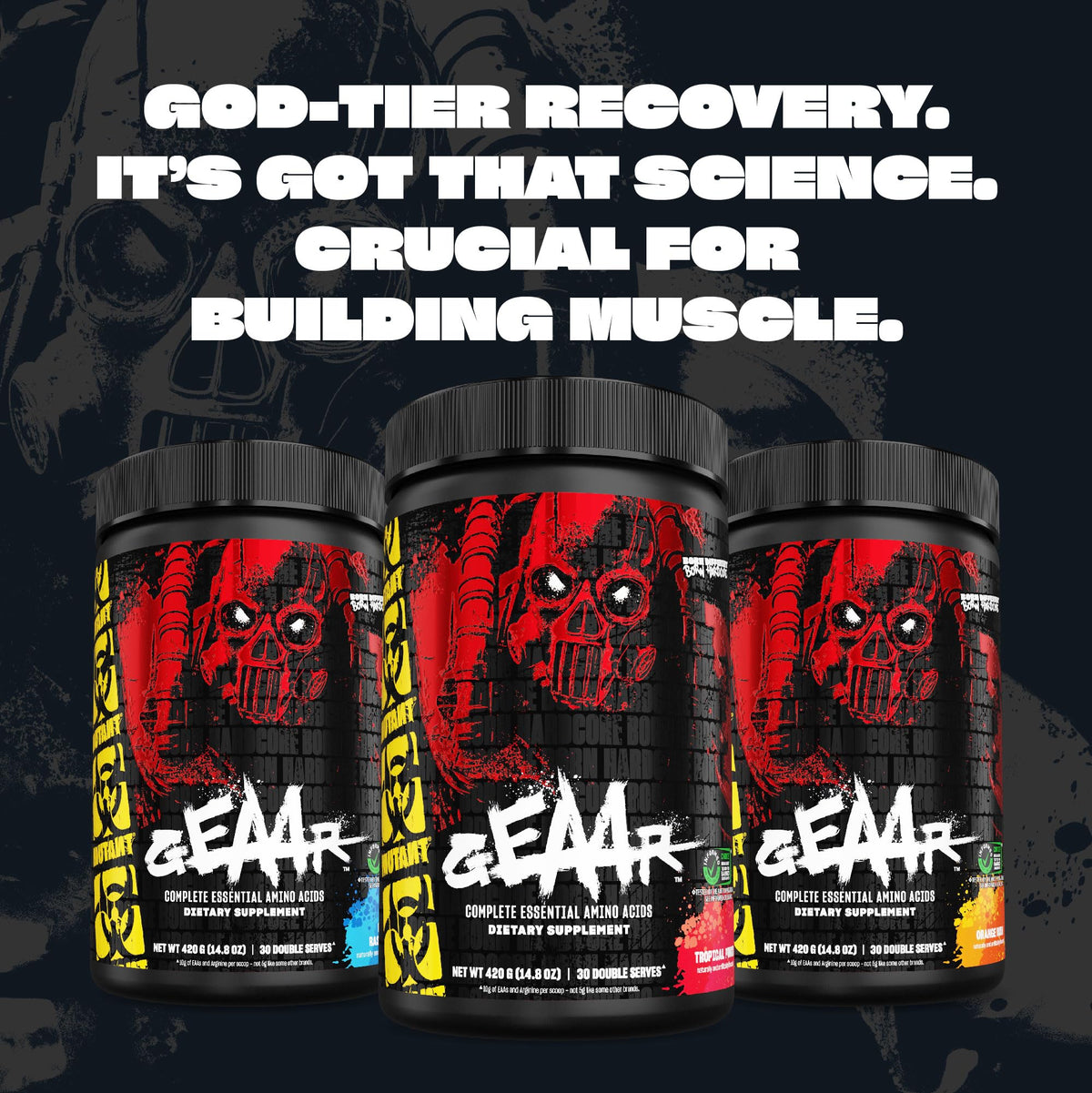 Mutant MUTANT GEAAR - Complete Essential Amino Acids | 10g EAAs + Arginine | Vegan | Electrolytes | No Synthetic Colors or Flavours | Muscle Recovery & Hydration | 420g | 30 Serves | Peach Mango