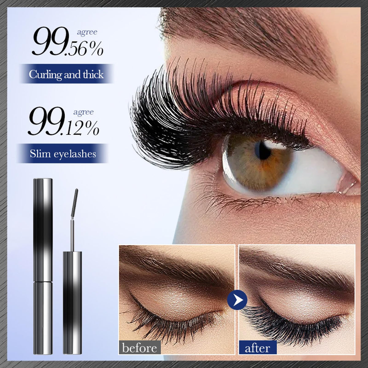 MINSHZEE Black 3D Waterproof Hairless Mascara, Washable Ultra-thin Metal, Long Lasting Curl, Curling Mascara, Waterproof Curling Brush, Long Lasting Hairless, Washable Lengthening