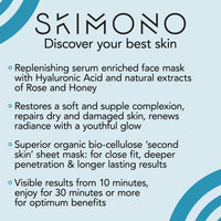 Hydration Boost Korean Face Mask - Bio-Cellulose Sheet with Rose, Honey Serum & Hyaluronic Acid - Luxury Facial Skincare Gift for Women, Vegan, Cruelty-Free by SKIMONO (4 Pack)