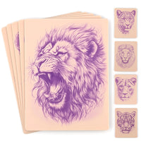 Stencil Skins Pre-Printed Tattoo Practice Skins - 5 Pack | Pre-Printed Designs | Big Cat Set | Premium 3mm Thick | Fake Skin