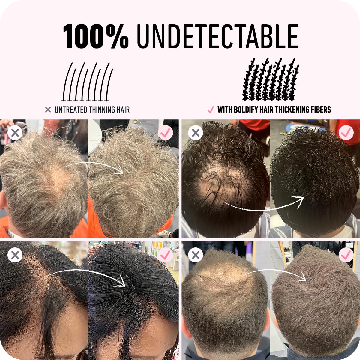 Boldify BOLDIFY Hair Fibres for Thinning Hair (GREY) - 56g Bottle - Undetectable & Natural Hair Filler Instantly Conceals Hair Loss - Hair Powder Thickener, Topper for Fine Hair for Women & Men