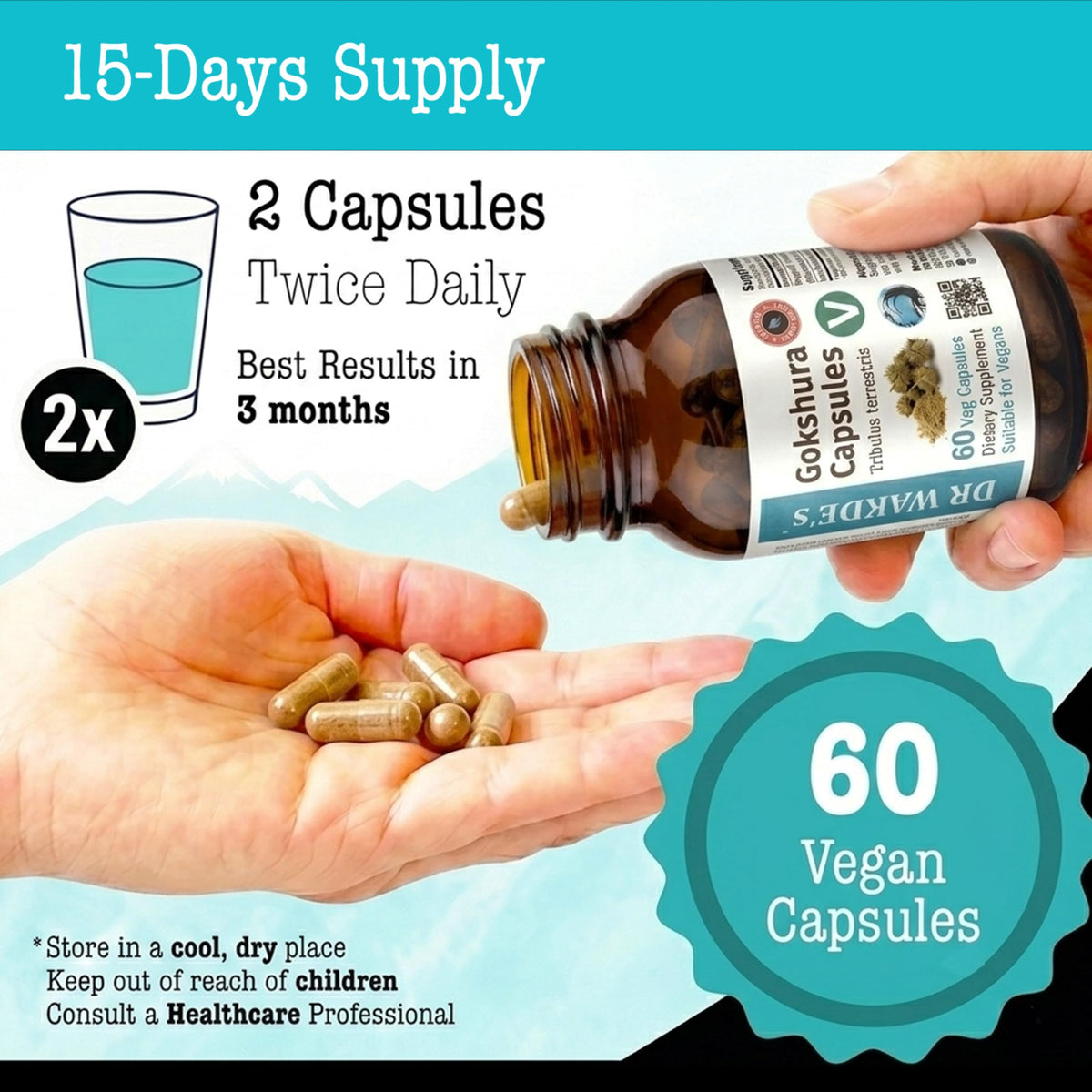 DR WAKDE's DR WAKDE'S Gokshura Capsules (Tribulus terrestris) - 60 Veg Caps | 100% Pure, All-Natural | Vegan, Plant-Based, Supports Vitality and Urinary Health