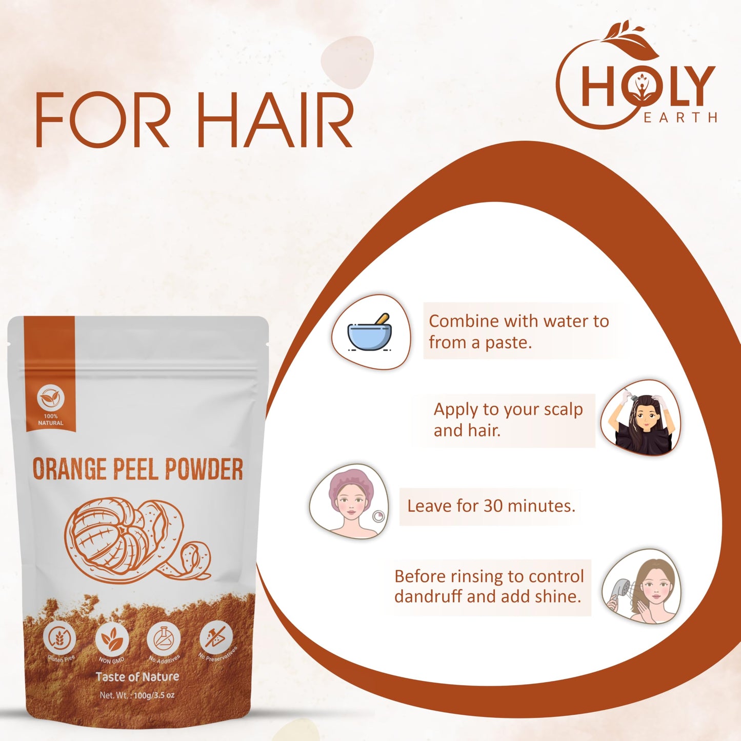 Holy Earth 100% Pure Orange Peel Powder 100g (Citrus sinensis) - Organic Citrus Powder for Skin Brightening, Detoxification, & Culinary Uses | Rich in Vitamin C & Antioxidants | Non-GMO, Vegan, Gluten