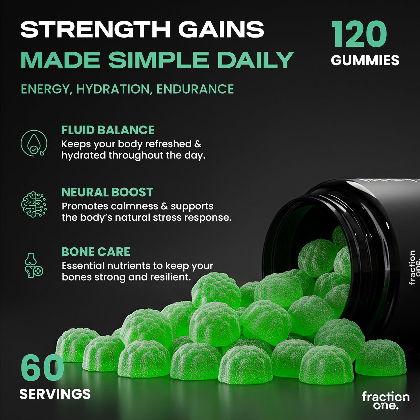 Fraction One Electrolyte Gummies – 120 Gummies – Enhanced with Potassium, Chloride, Calcium, Magnesium, Sodium and Manganese – Supports Energy and Hydration – 60 Days Supply
