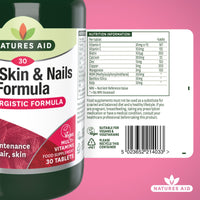 Natures Aid Hair, Skin & Nails Formula – High Potency Support for Growth, Strength & Radiance – Vegan, Gluten-Free, Non-GMO Supplement – Natural Health Supplement – 30 Tablets