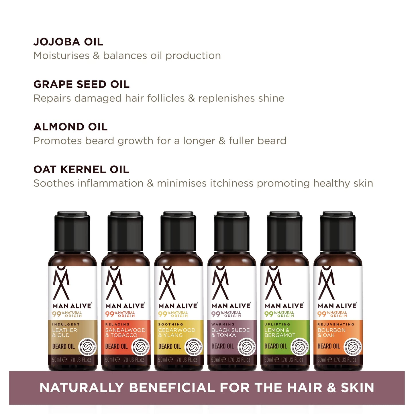 MAN ALIVE Beard Oil for men by Man Alive 99% Natural skincare 50ml with Oatmeal, Argan Oil, Jojoba Oil & Almond Oil, gifts for men softens facial hair mens gifts birthday gifts for him (Bourbon & Oak)