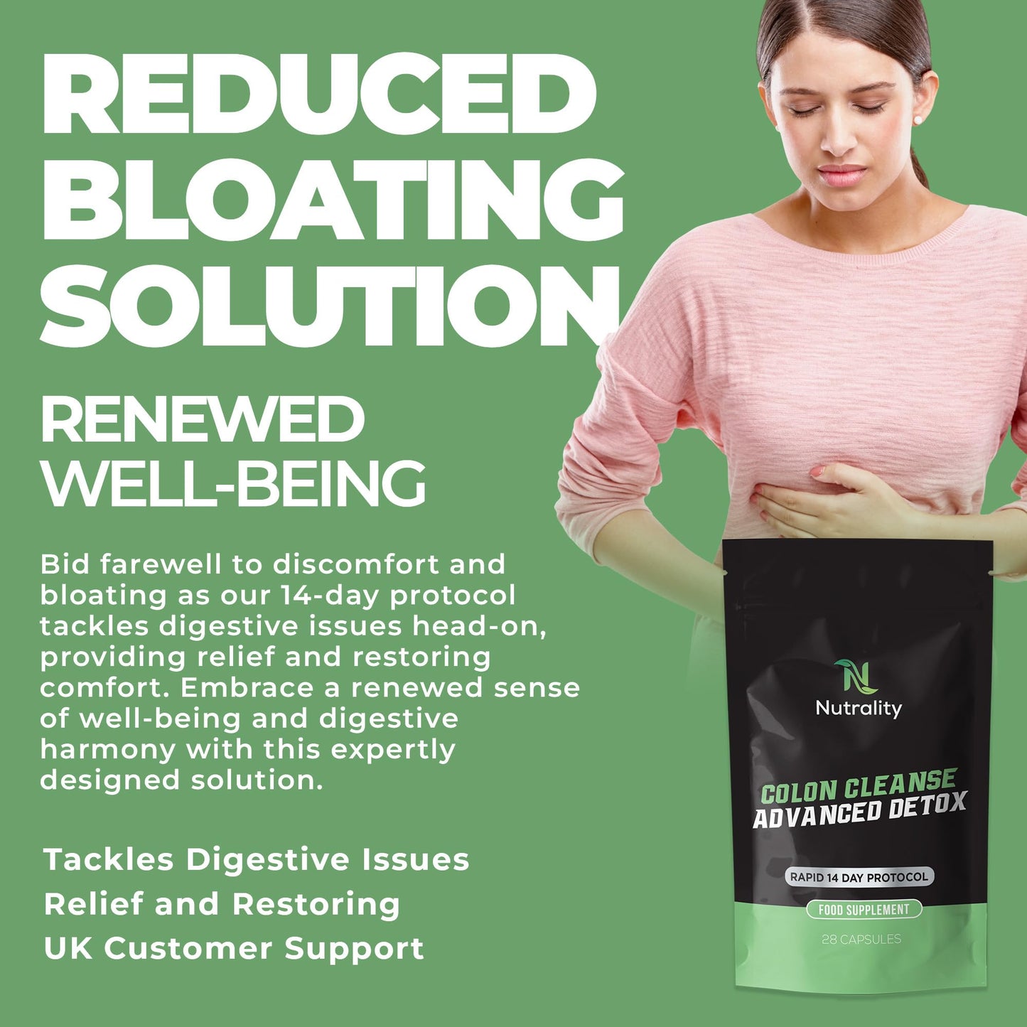 Nutrality Colon Cleanse Advanced Detox Supplement | 14-day Rapid Protocol for a Healthier You | Laxative for Constipation Relief, Stool Softener 100% Natural | Vegan | 28 Capsules