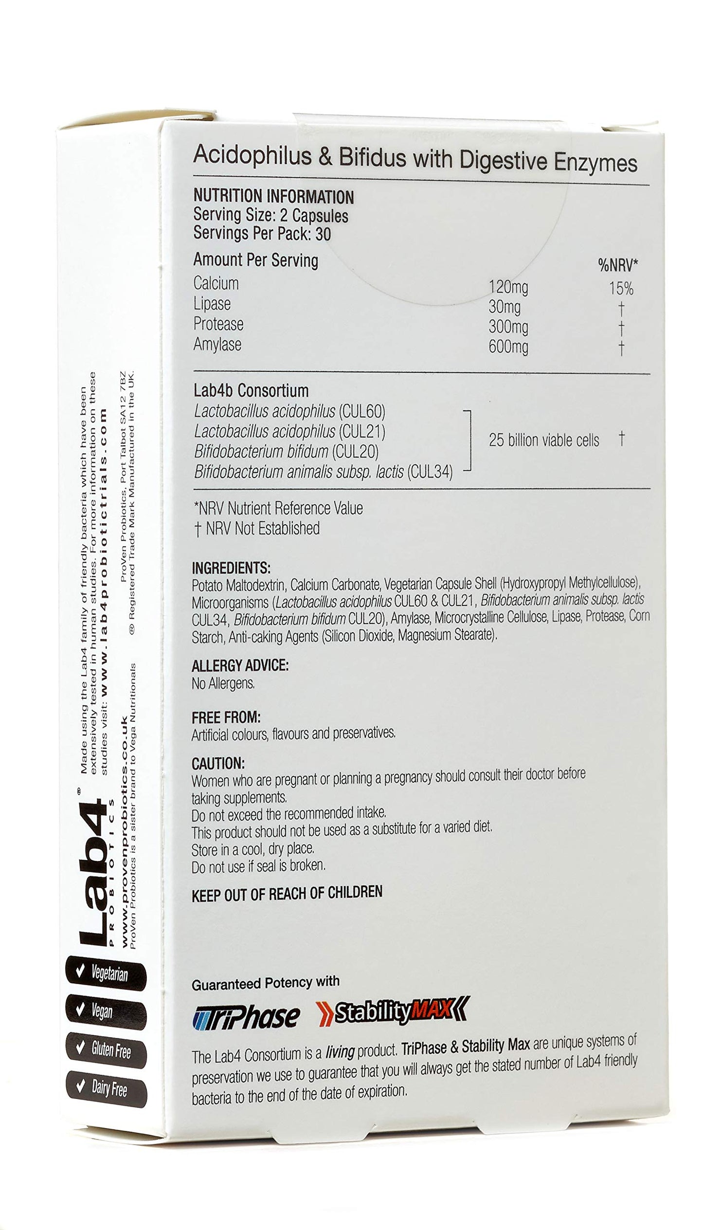 Proven Probiotics Acidopholus and Bifidus with Digestive Enzymes Capsules, 30-Count