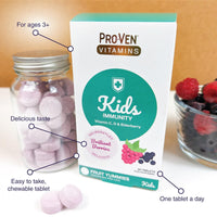 Proven Children's Vitamins - Immune System Booster Kids - 60 Delicious Chewable Daily Immunity Tablets with Vitamin C, D & Elderberry Extract, Carefully Formulated for Bone, Teeth & Muscle Health