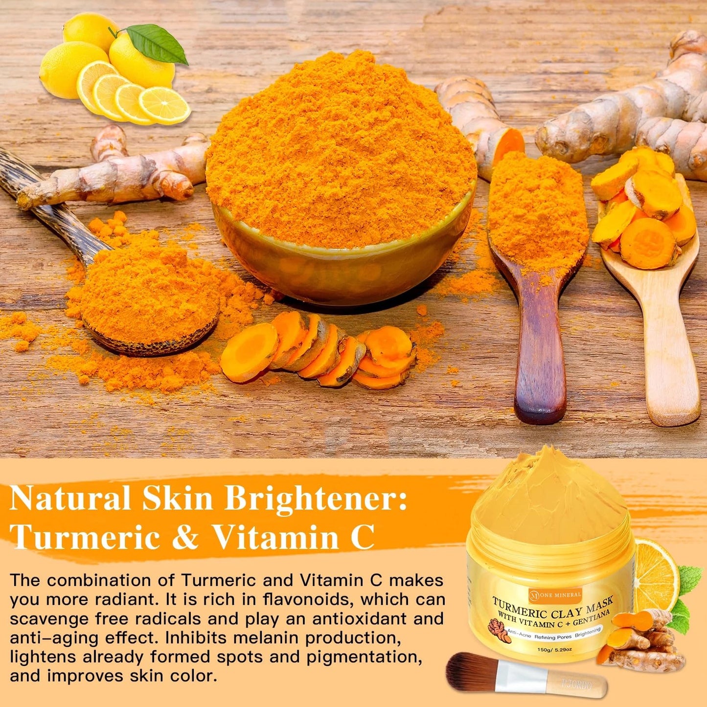 One Mineral Tumeric clay Mask With Vitamin C and Gentiana, Face Mask, Improves skin tone, Dark Spots and Smooth Skin 150G