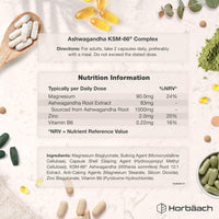 Horbäach Ashwagandha KSM-66 Complex Enhanced with Magnesium, Zinc & Vitamin B6 | High Strength Ashwagandha Root Supplement | 120 Vegan Capsules (Not Tablets) | by Horbaach