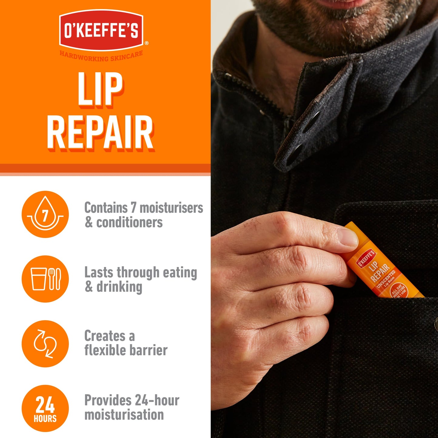 O'Keeffe's Lip Repair Unscented Lip Balm, Twin Pack, 2 x 4.2 g - For Extremely Dry, Cracked Lips | All-Day Moisture with 7 Moisturising Ingredients