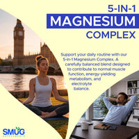 Magnesium Glycinate 5-in-1 Complex – 1850mg Blend – 347.5mg Elemental – 60 Vegan Capsules with Zinc 10mg & Vitamin B6 25mg – Made in Britain – SMUG Supplements