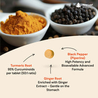 NEW LEAF PRODUCTS Turmeric Tablets 2600mg High Strength with Black Pepper & Ginger (6 Months Supply) Active 95% Turmeric Curcumin Supplements 365 Tablets Not Capsules, Vegan, UK Made by New Leaf
