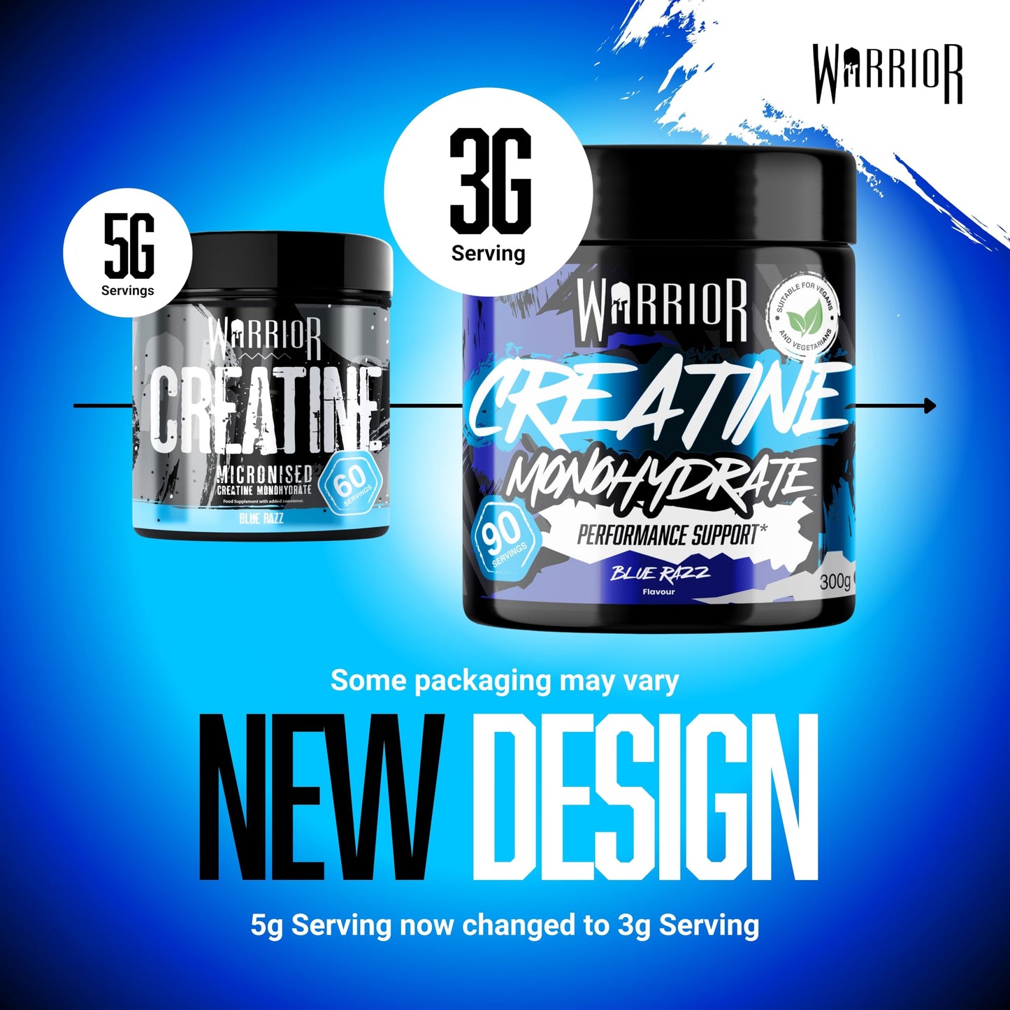 Warrior Flavoured Creatine Monohydrate Powder 300g (90 Servings) – Creatine Powder Drink, Creatine for Performance, Strength & Recovery (Not Creatine Gummies or Tablets) – Blue Razz