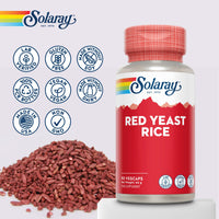 SOLARAY Solaray - Red Yeast Rice Extract - 90 Vegan Capsules - High Strength Herbal Supplement from Monascus Purpureus with Monacolin K - Lab Verified, GMO & Gluten Free