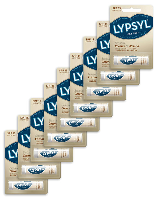 Lypsyl Sensual Lip Balm, Coconut and Almond - Pack of 9