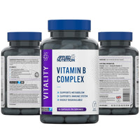 Applied Nutrition Vitamin B Complex High Strength, 90 Vegan Capsules, B1, B2, B3 Niacin, B5, B6, B7 Biotin, B9 Folic Acid, B12, with Choline, Inositol, PABA, Energy and Immune Support, Halal, UK Made
