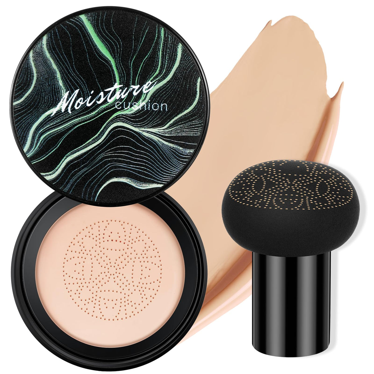 LOPHE Mushroom Head Air Cushion CC Cream, Moisturizing & Oil Control Foundation Cover Concealer, Long Lasting Air Cushion CC Cream with Mushroom Makeup Sponge, Liquid Foundation CC Cream for Women Makeup