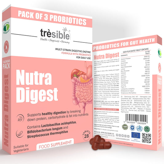 Tresible Trèsible Nutra Digest Probiotics for Women Gut Health (Pack of 3) - Veg Probiotic for Flat Belly & Bloat Control, Women's Probiotics, Multistrain Digestive Enzymes with Probiotics, 12 Weeks Supply