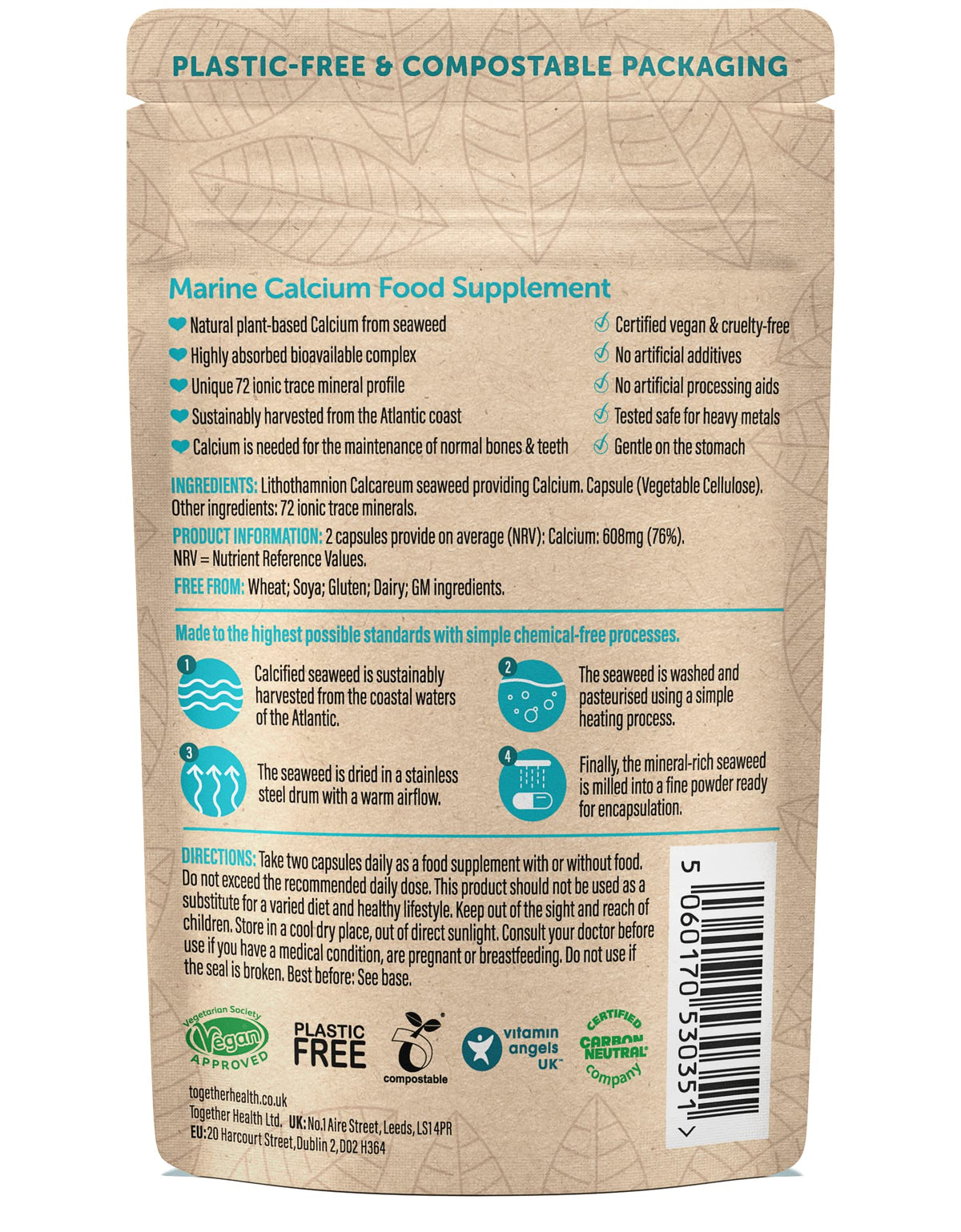 Calcium – Together Health – Seaweed-Based Calcium – 72 Trace Minerals – Vegan Friendly – Made in The UK – Pack of 4-240 Vegecaps