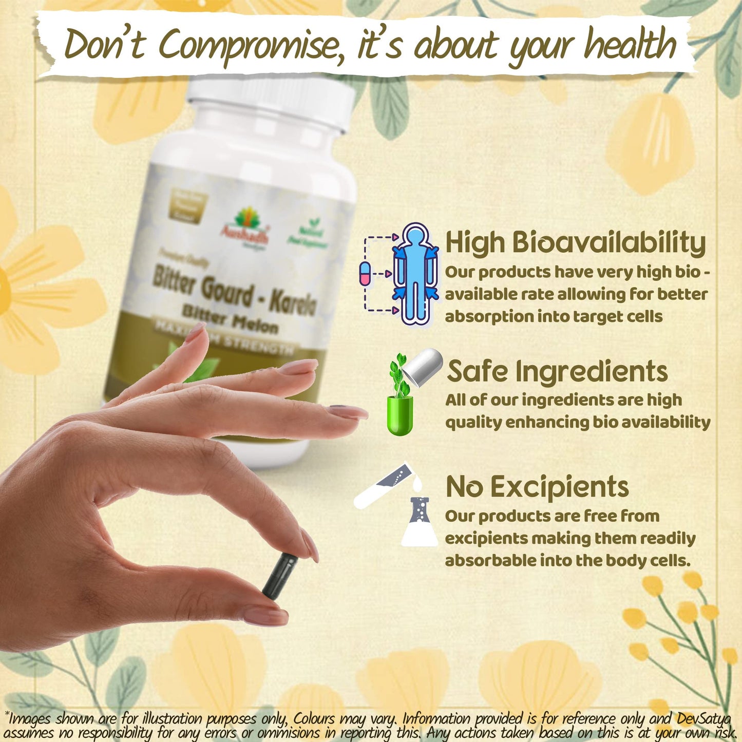 Aushadh Bitter Gourd Karela Capsules, Pure Herbal Supplement, 100% Vegetarian