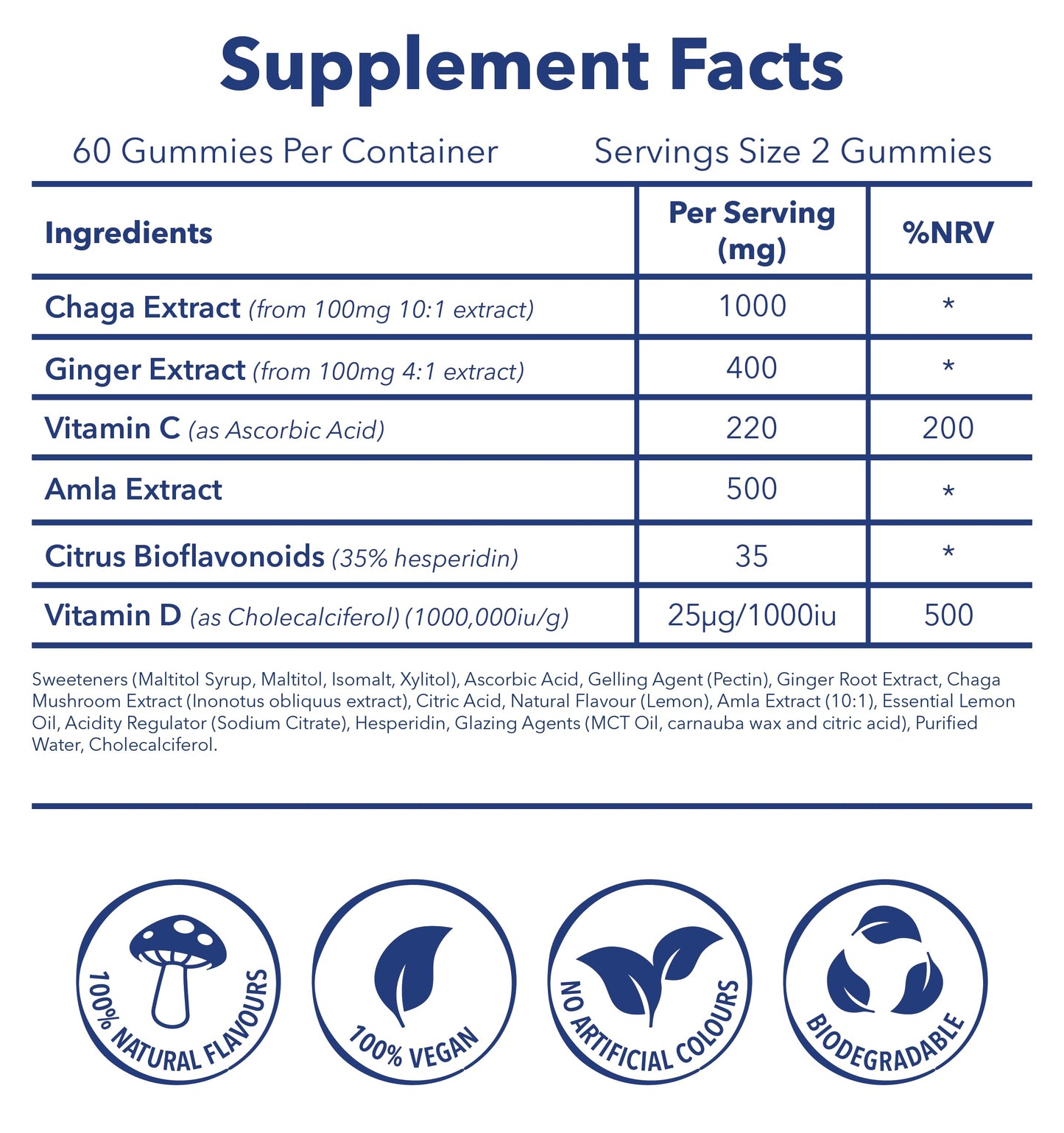 Moosh Mushroom Gummies 3000mg - 60 Gummies (Reishi, Lions Mane, Chaga, Coryceps) Sugar Free, 100% Vegan (Immunity (Chaga))
