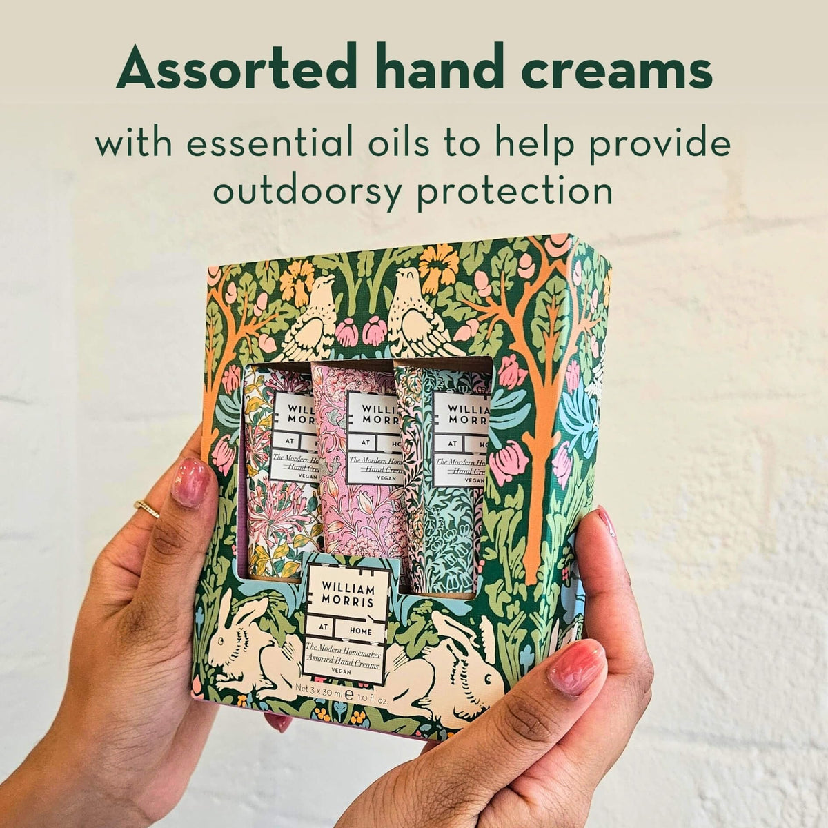 William Morris Hand Creams 3 x 30 ml, 3 Fresh Fragrances, Shea Butter and Jojoba Oil, Beauty Gift For Her, Travel Size Hand Moisturisers, Cruelty Free and Vegan Friendly