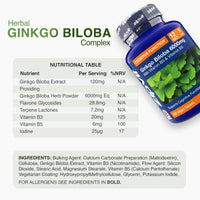 Zipvit Ginkgo Biloba 6000mg with Vitamins B3 & B5, 360 Vegan Tablets, Supports Memory, Focus, Brain Health & Cognitive Wellness, Standardised 50:1 Leaf Extract, 12 Months Supply.